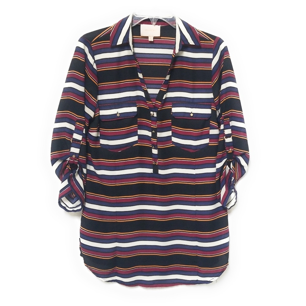 SKIES ARE BLUE Stitch Fix Womens Multicolored Vertical Striped Top Blouse Size M